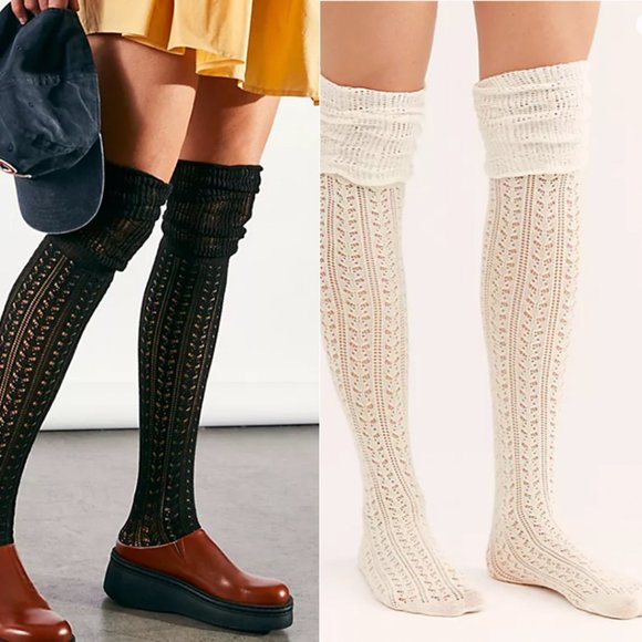 Accessories - NWT 2-Pair Over-the-Knee Pointelle Crochet Scrunch Socks